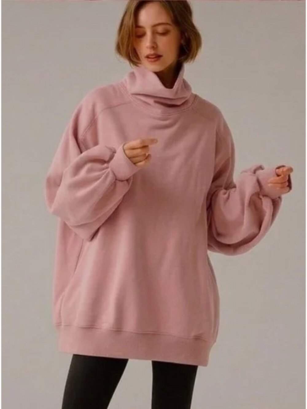 🛍 Nap Loungewear Boxy Turtleneck Sweatshirt in Dusty Rose